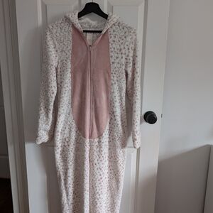 Secret Treasures Women's Blush Pink and White Plush Hooded Owl Onesie